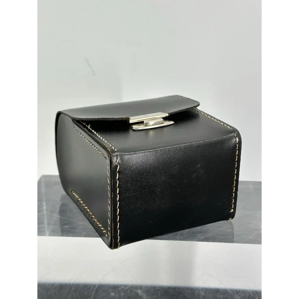 Vintage HH&W Black Leather Metal Closure Lens Or Filter Case Made In England (Z)